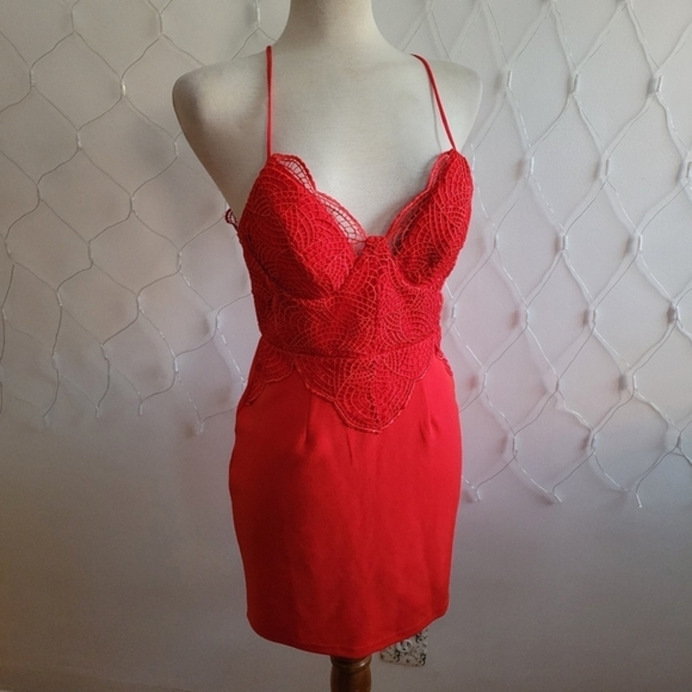 Sexy Red Party Dress By Angel Biba • Spaghetti Straps • Best Fits Size Small